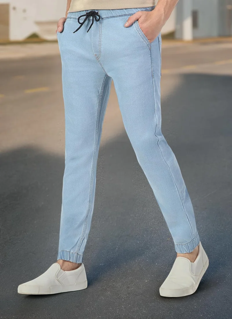 Urbano Fashion Men's Ice Blue Slim Fit Washed Jogger Jeans Stretch